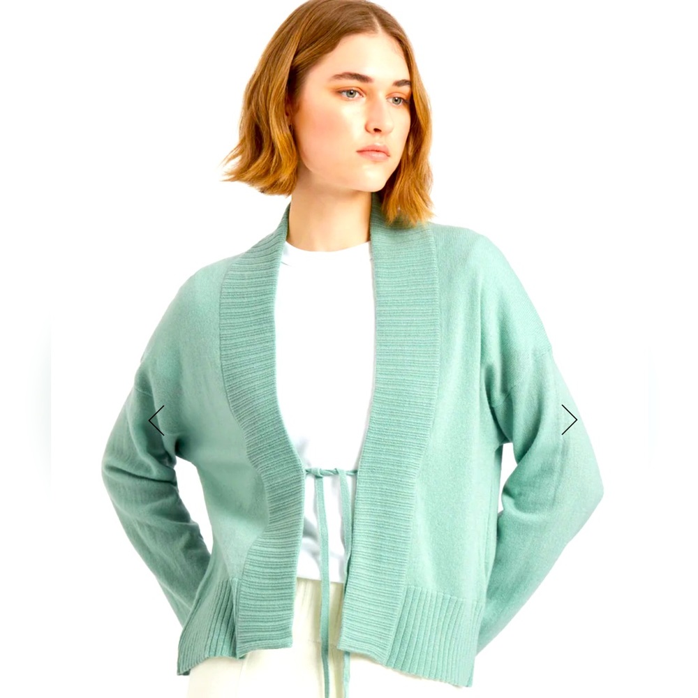Women's Lightweight Cashmere Open Cardigan With Tie In Aniseed Green